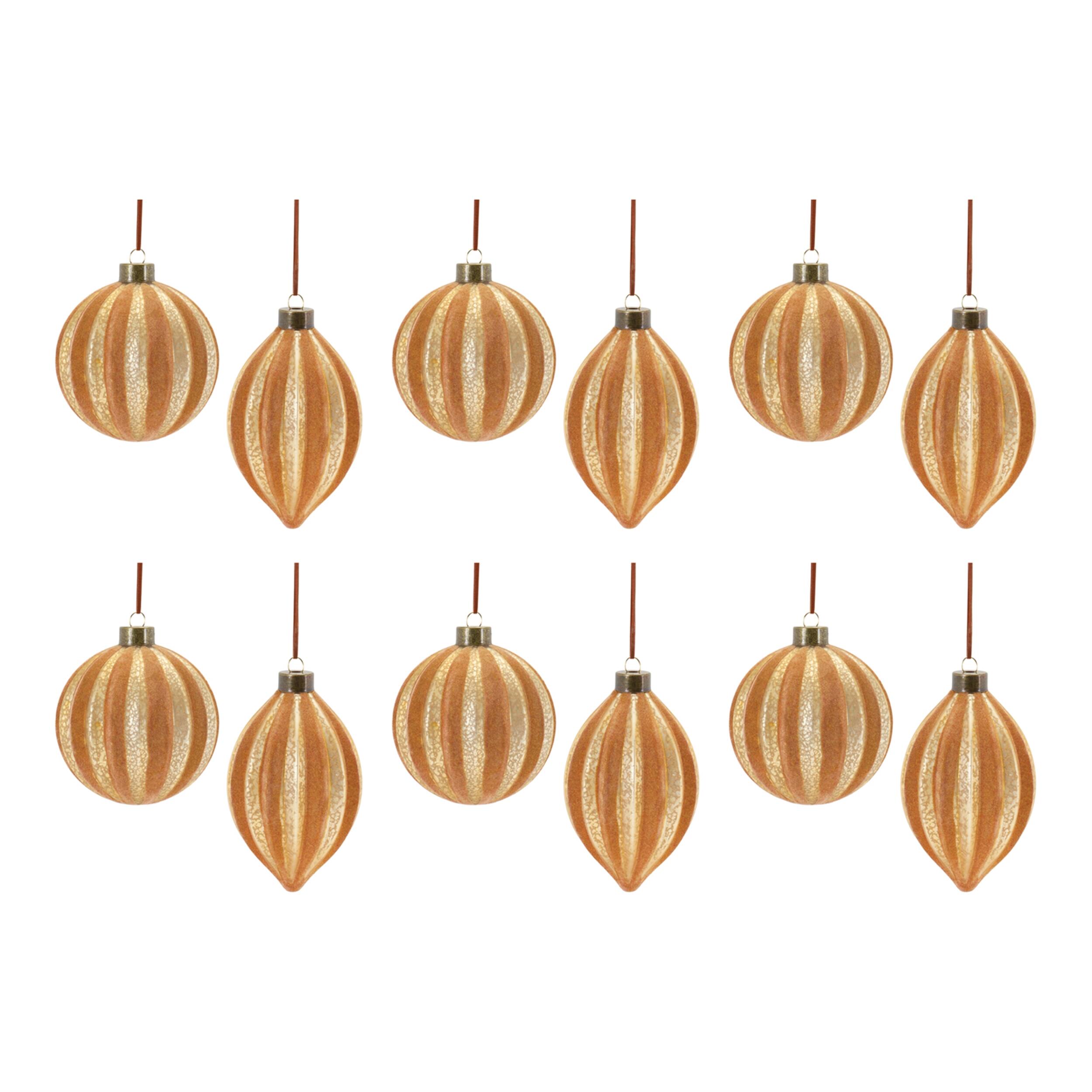 Alt View 2. BreeBe - Ribbed Glass Ornamnet (Set of 12) - Gold, Brown.