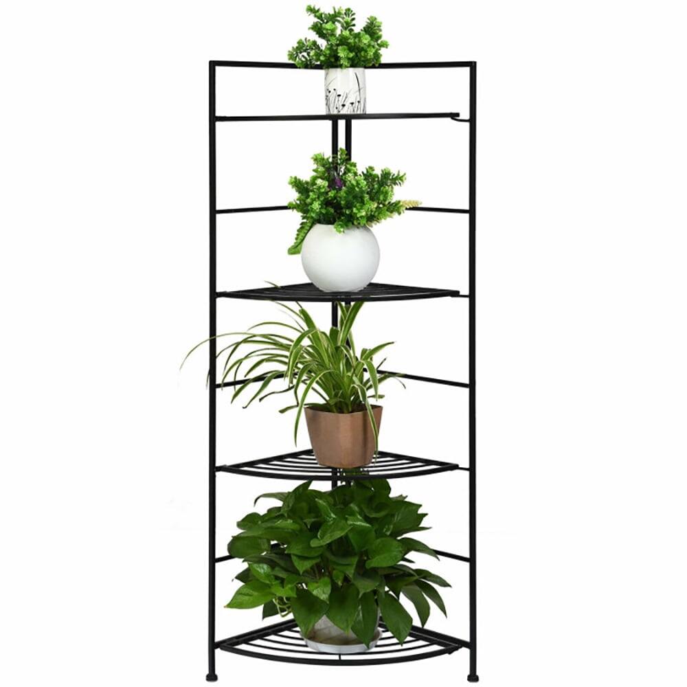 Left. Kadyn - Raised Planter Stand, Large Space Flower Rack Shelf,4 Tier Folding Metal Shelf Plant Stand Storage Open Display Rack.