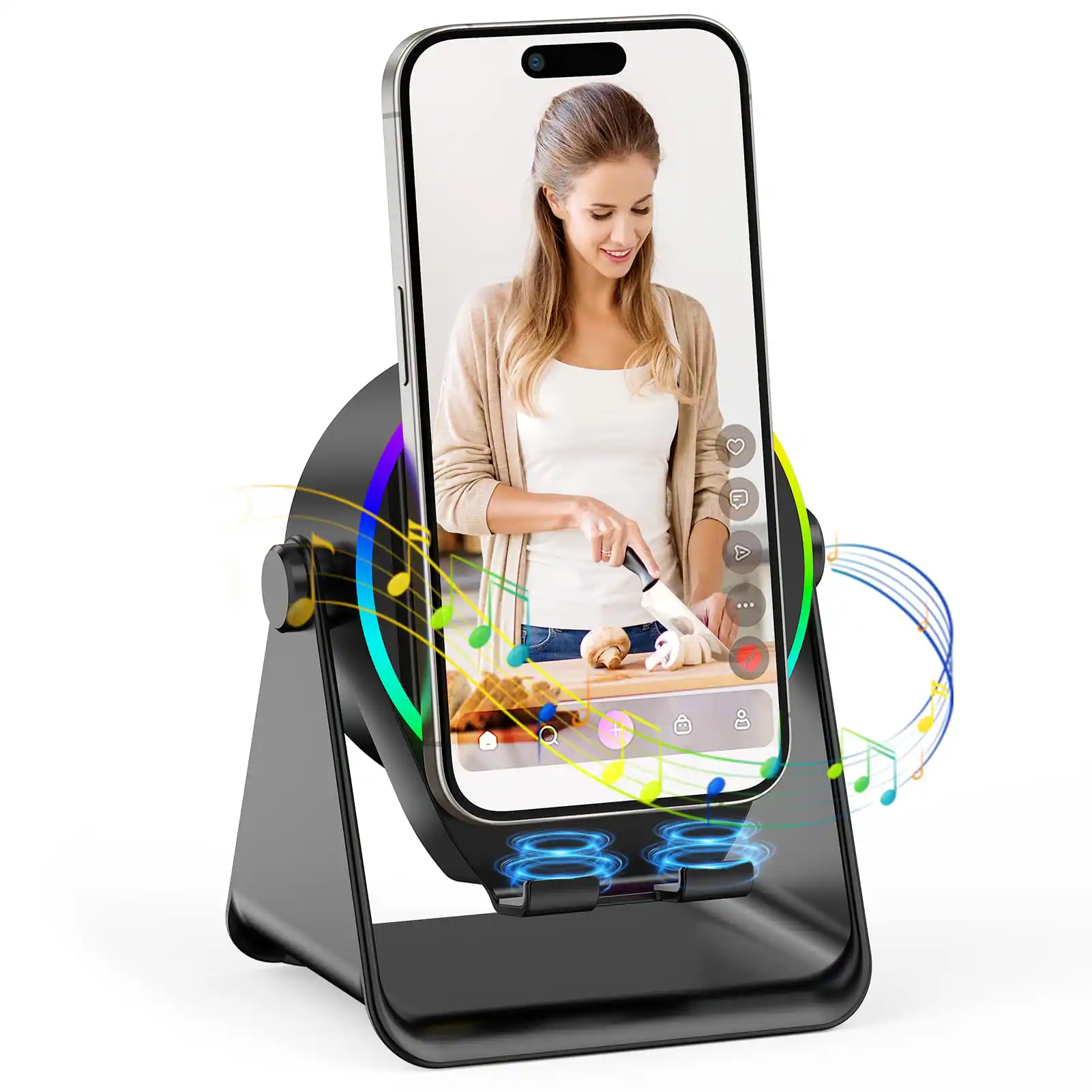 Front. Cedar Assembly - Wireless Induction Multi-functional With Phone Stand Rgb Light Hd Surround Sound Compatible Android Ipad ... - Round - Black.