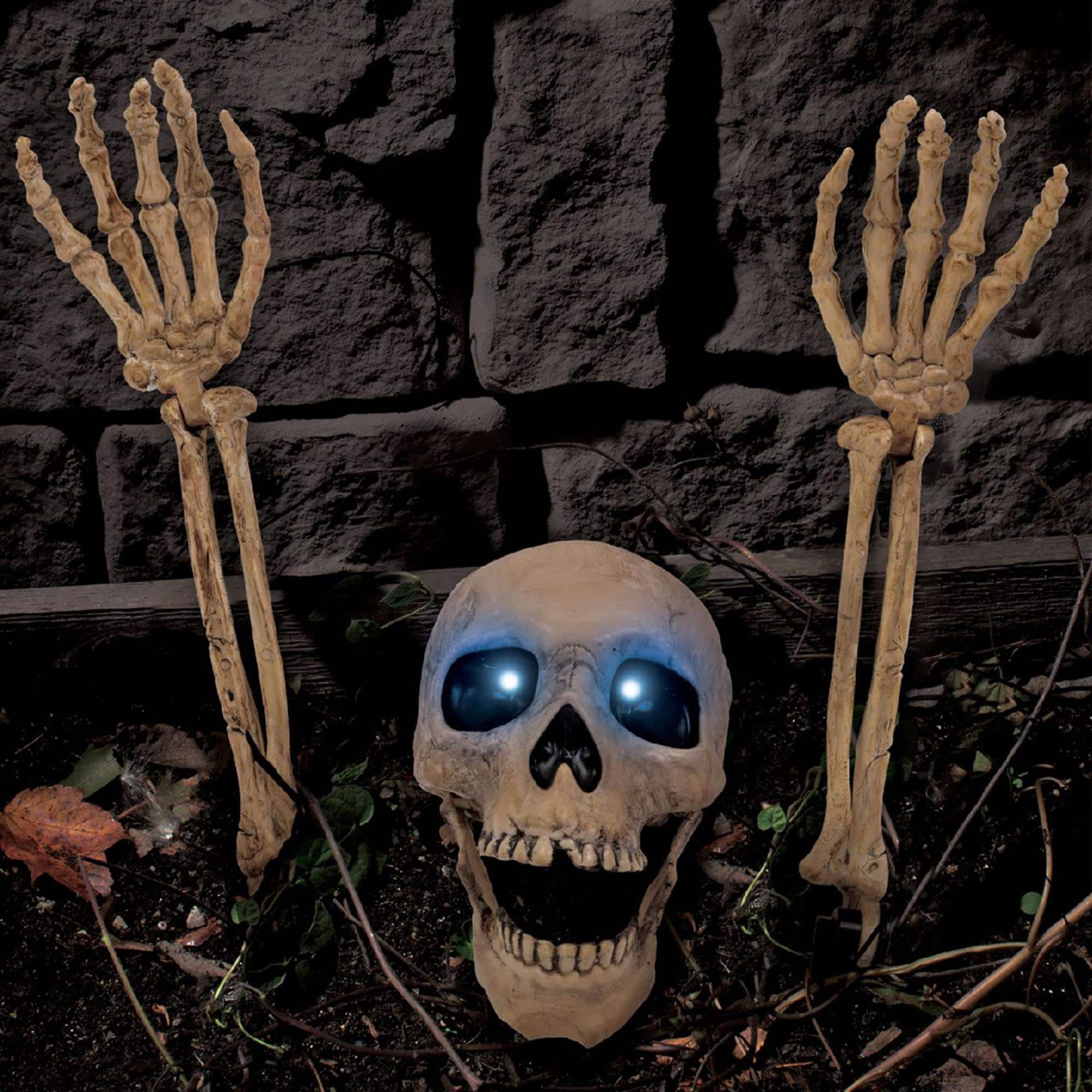 Funworld - Light-Up Skeleton Grave Breaker Halloween Decor - White