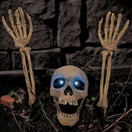 Front. Funworld - Light-Up Skeleton Grave Breaker Halloween Decor - White.