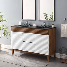 Modway - Render 48" Bathroom Vanity with Black Basin Included - White Walnut Black