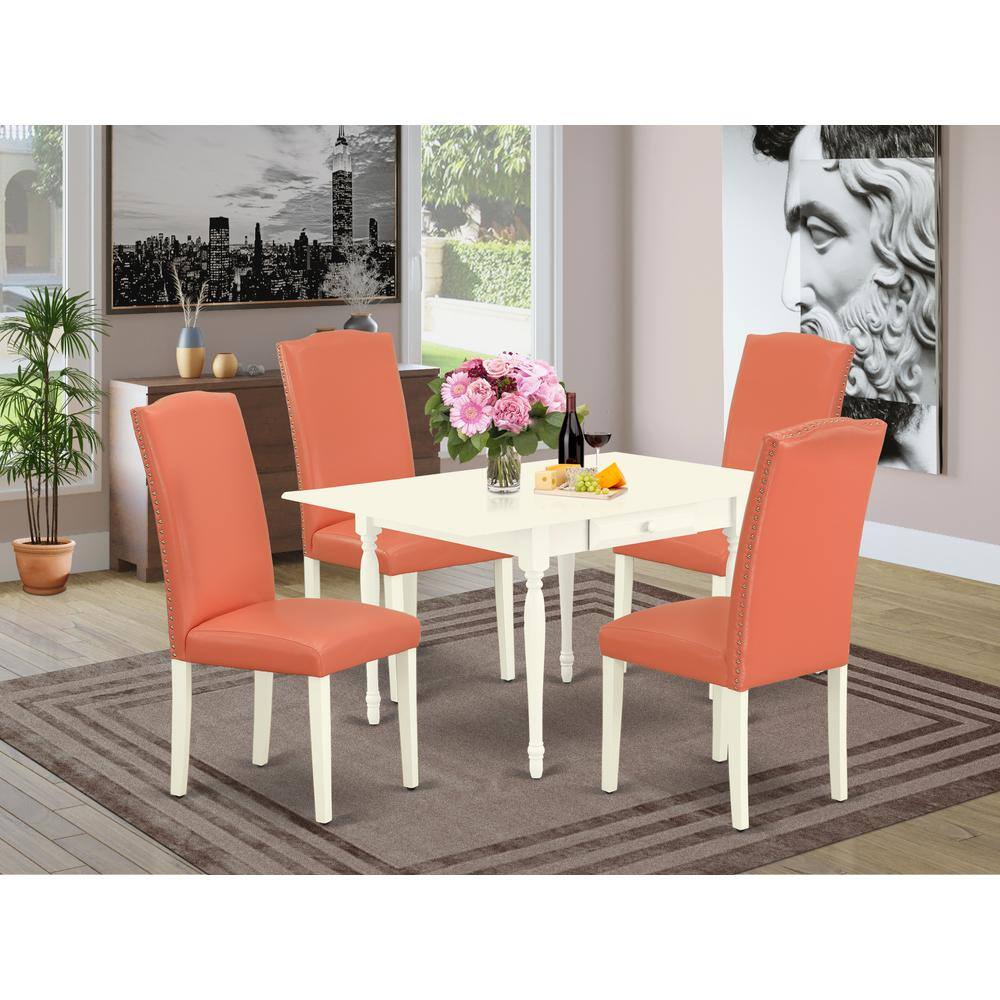 Left. East West Furniture - Dining Room Set Linen White - Brown.