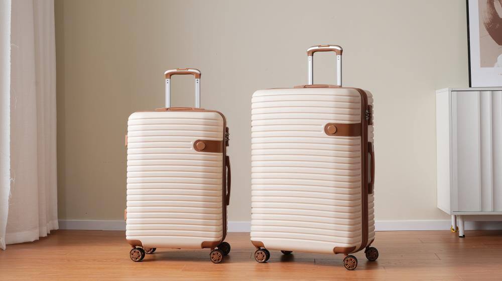 Angle. BreeBe - 4-Piece ABS Hardshell Luggage Set 16/20/24/28, Lightweight Expandable Suitcases with TSA Lock, Spinner Wheels - Cream.