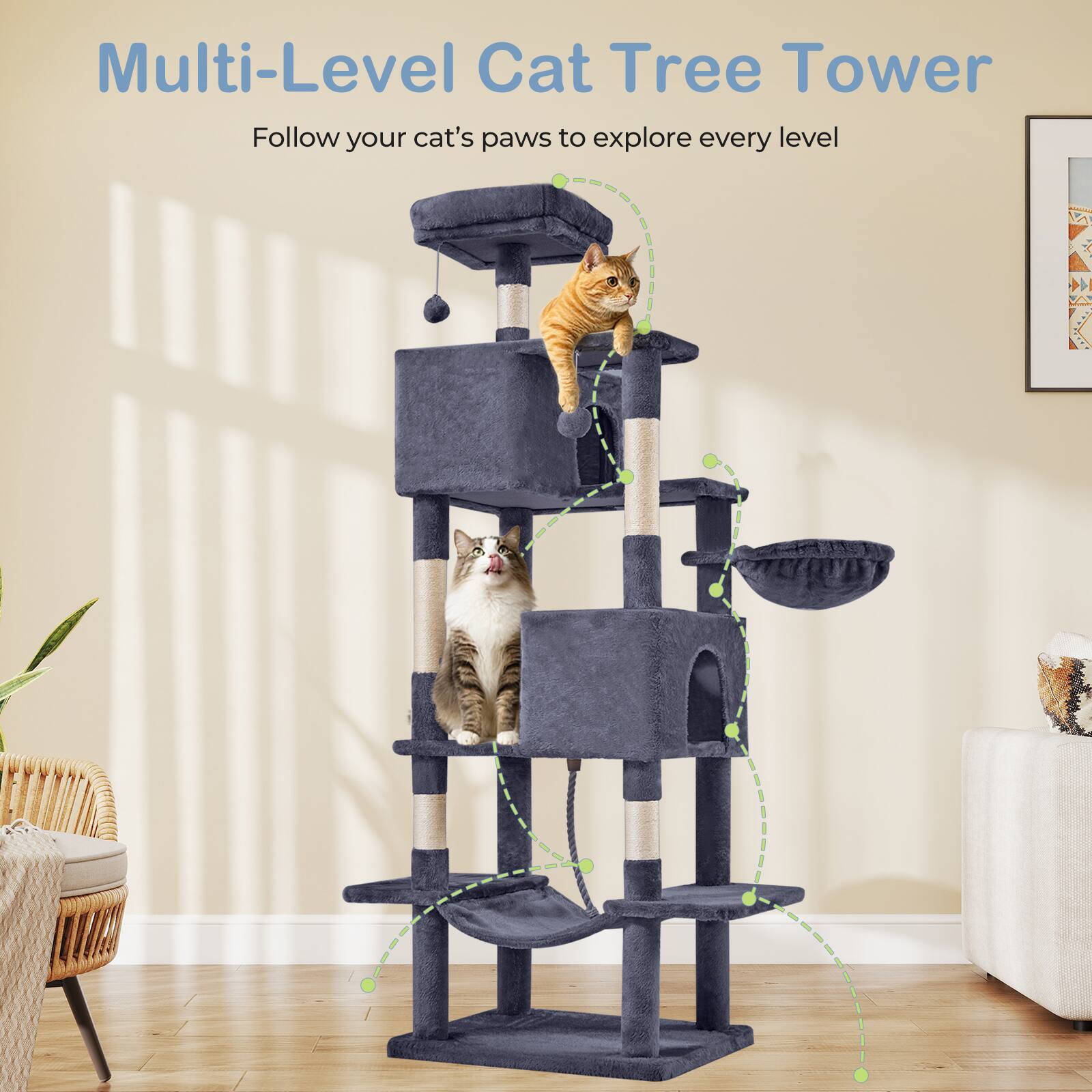 Multi-Level Cat Tree Tower

Follow your cat's paws to explore every level