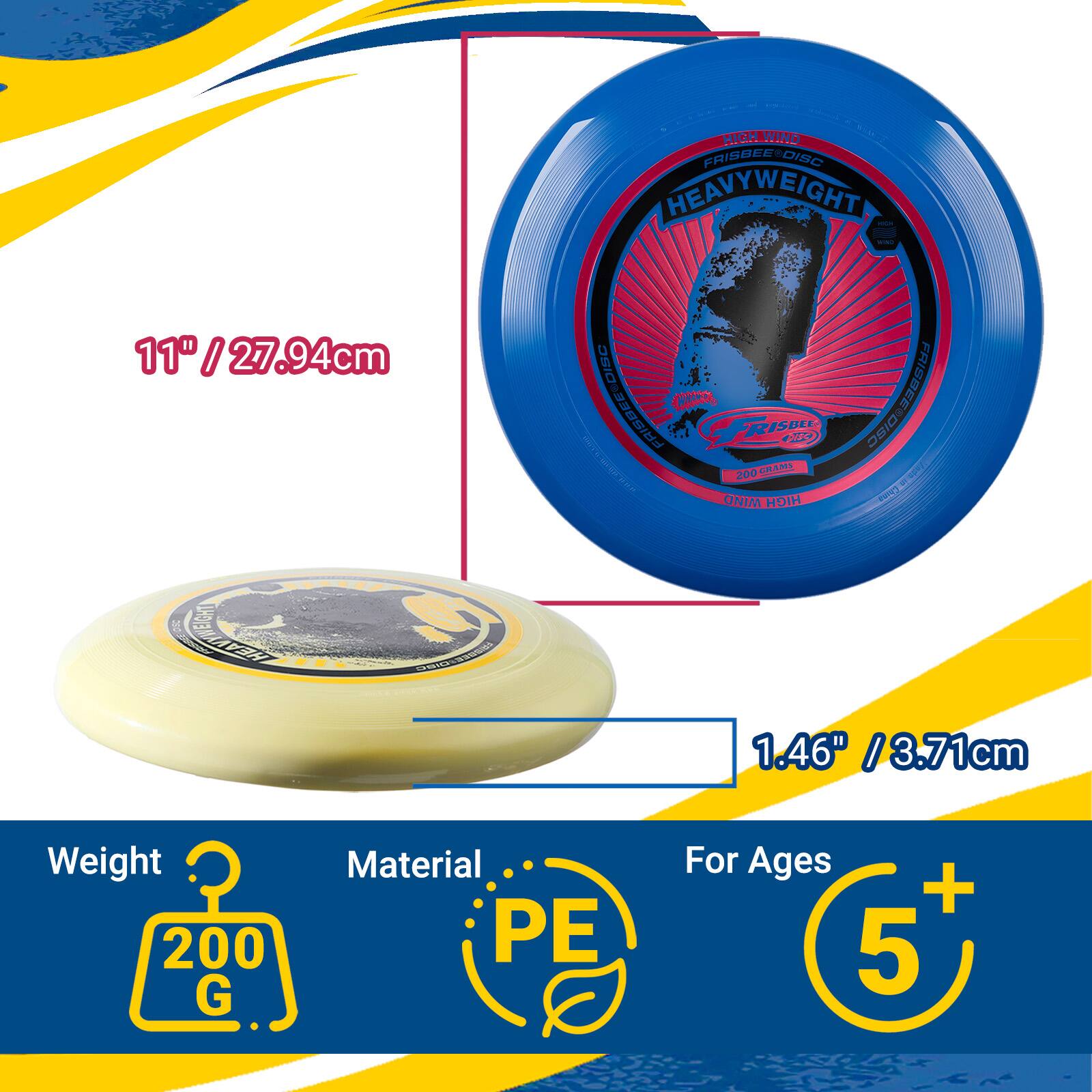 HIGH WIND PRISBEE-OISC HEAVYWEIGHT - 11" / 27.94cm DISC FRISBEE  
FRISBEESOISC FRIS RISBEL FRIBBEE-DISE OBIO AAR 200 ONIAEDIN  
Lione H CRUATEN MERT IHEA  
1.46" / 3.71cm  
Weight 200 G  
Material PE  
For Ages + 5