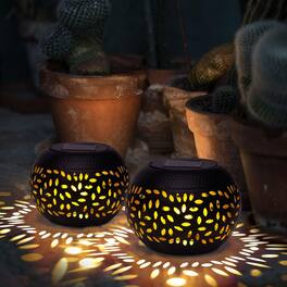Dazzling Pops - Solar Table Lights Outdoor Waterproof Dancing Flickering Flame Lamp Metal Tabletop Light Solar Powered - Black Tabletop Light 2