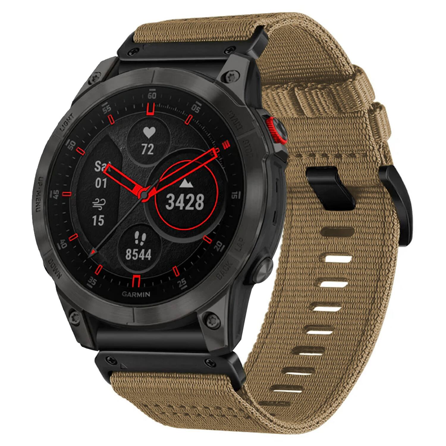 60 55 05 LIGHT D MIAr?  
50 72 III STOP - Sa an 01 UP-MENU  
45 - 15 3428 15 40 20 LAP  
8544 NMD0 O O BACK  
35 25 GARMIN