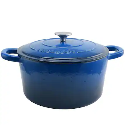 Front. Crockpot - Crock Pot Artisan 7 Quart Round Cast Iron Dutch Oven in Sapphire Blue - Sapphire Blue.