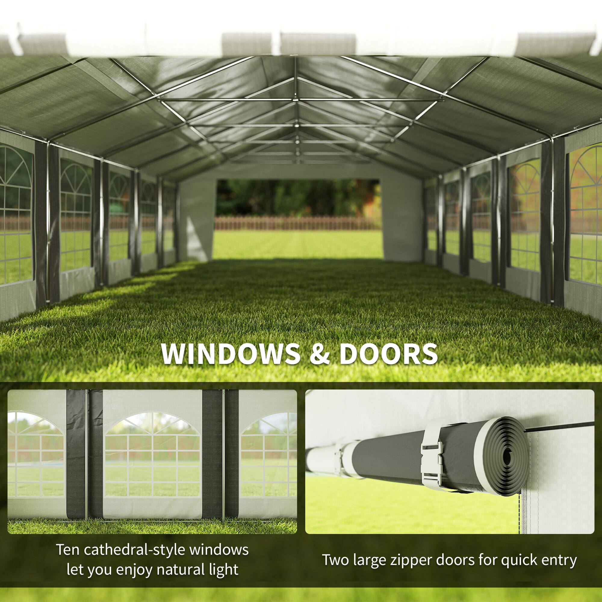WINDOWS & DOORS
Ten cathedral-style windows let you enjoy natural light
Two large zipper doors for quick entry