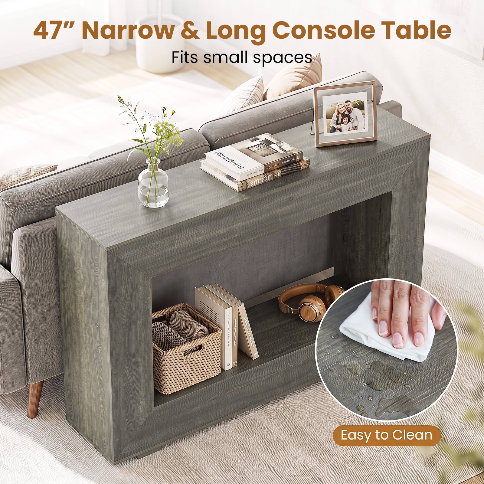 47" Narrow & Long Console Table  
Fits small spaces  

Easy to Clean