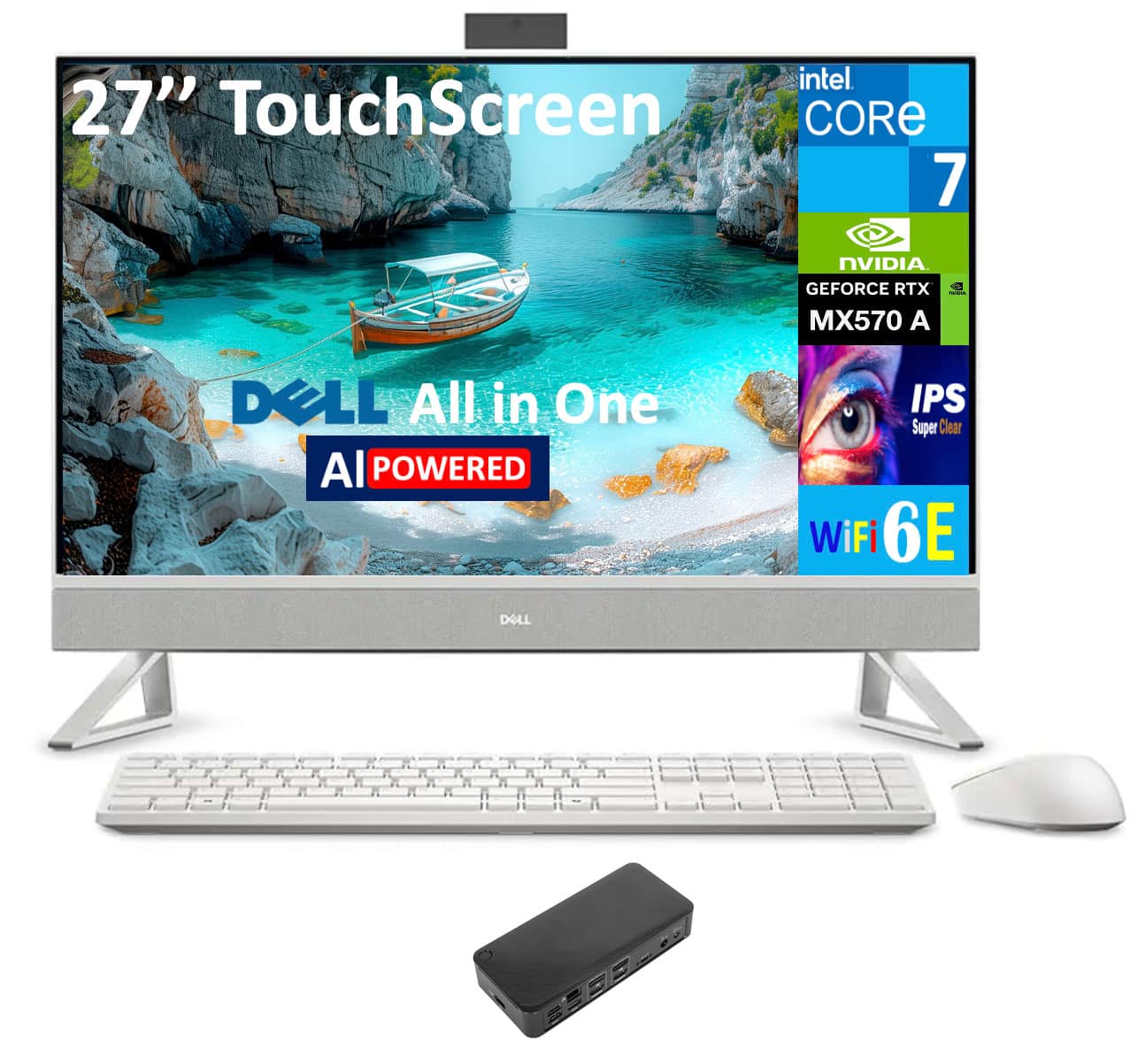 Dell - 27 All-in-One 27 FHD (Intel Core 7 150U, 64GB DDR5, 2TB PCIe SSD, GeForce MX570 A, Win 11 Pro) - White
