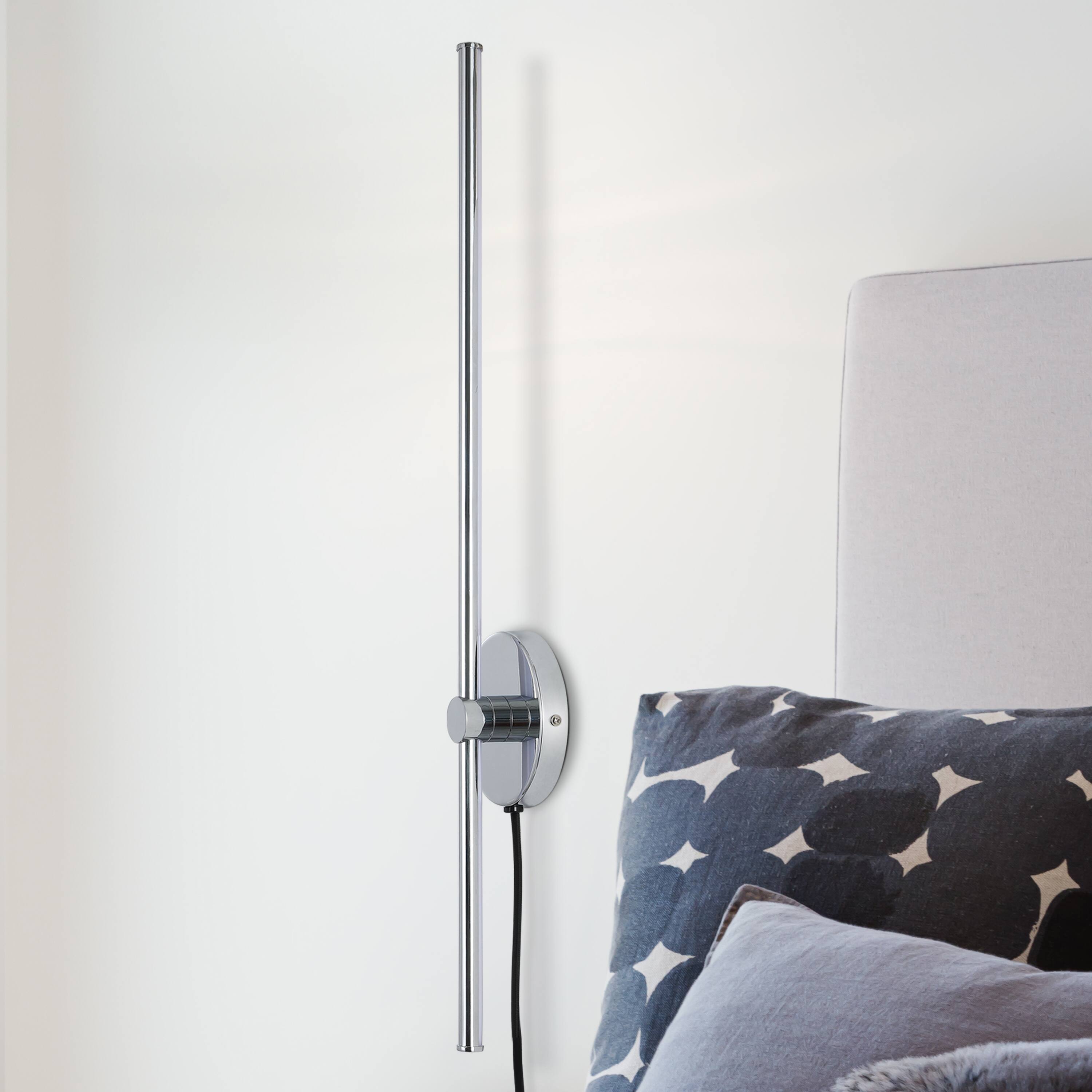 Alt View 7. Jonathan Y - Anton 27.25" 1-Light Modern Minimalist Iron Adjustable Bar Integrated LED Plug-In Sconce, Chrome - Chrome.