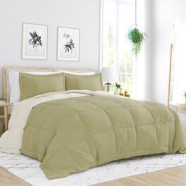 Hivvago - Twin/Twin XL 2-Piece Microfiber Reversible Comforter Set - Sage Green/Cream