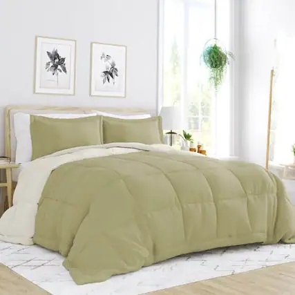 Front. Hivvago - King/Cal King 3-Piece Microfiber Reversible Comforter Set in Sage Green/Cream - Sage Green/Cream.