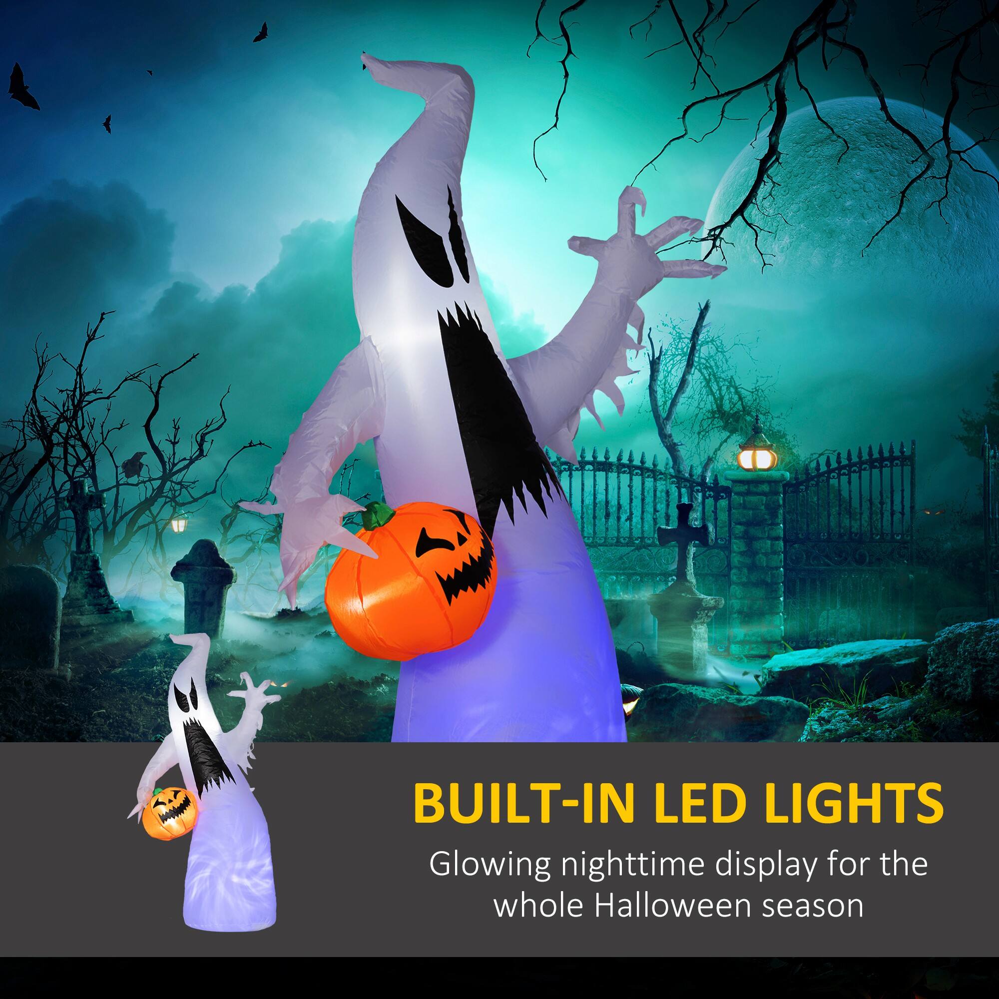 BUILT-IN LED LIGHTS
Glowing nighttime display for the whole Halloween season