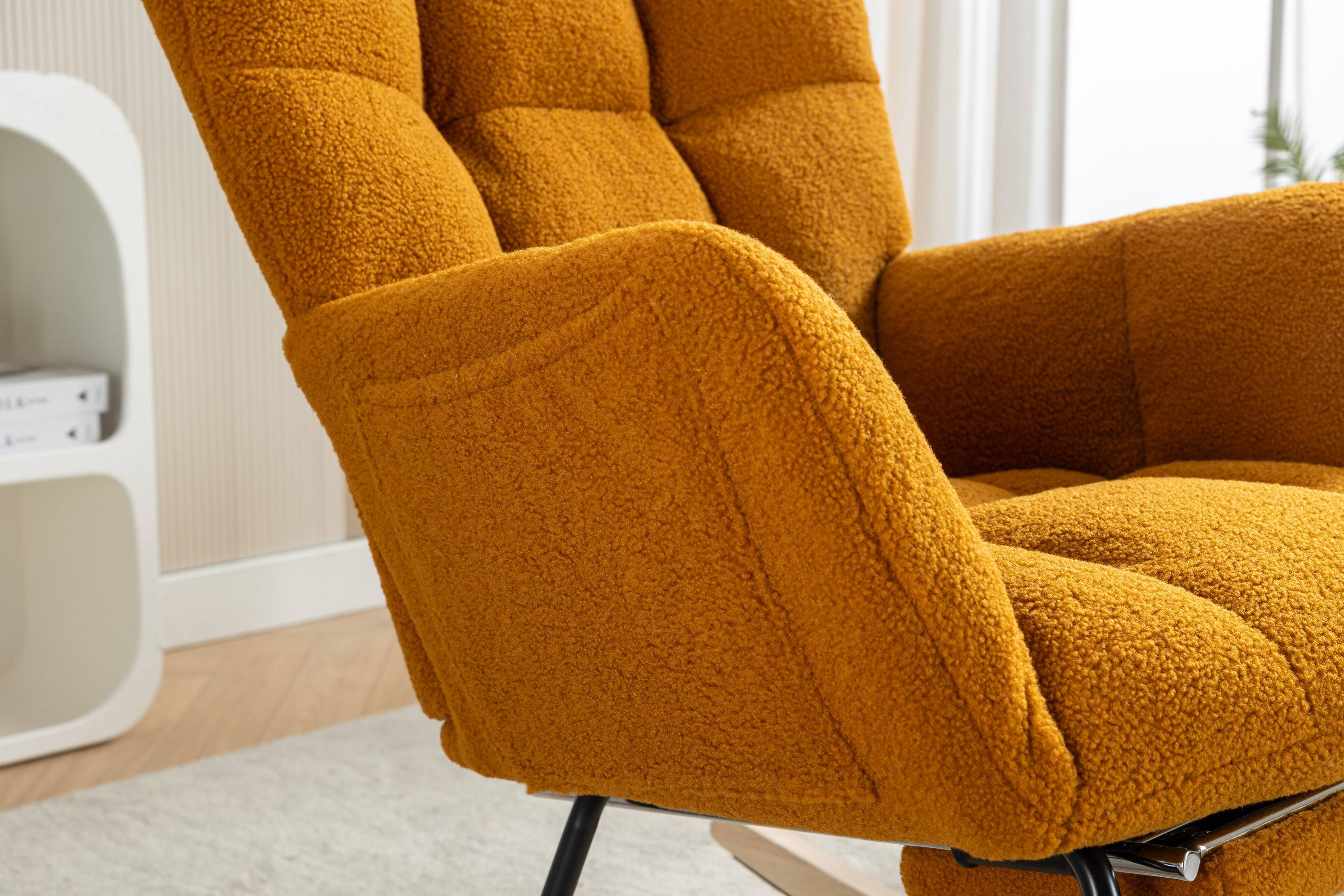 Alt View 5. GOODSILO - Rocking Chair with Adjustable Footrest & Side Pocket - Comfortable Teddy Fabric Accent Chair for Nursery, Living Room - Caramel.