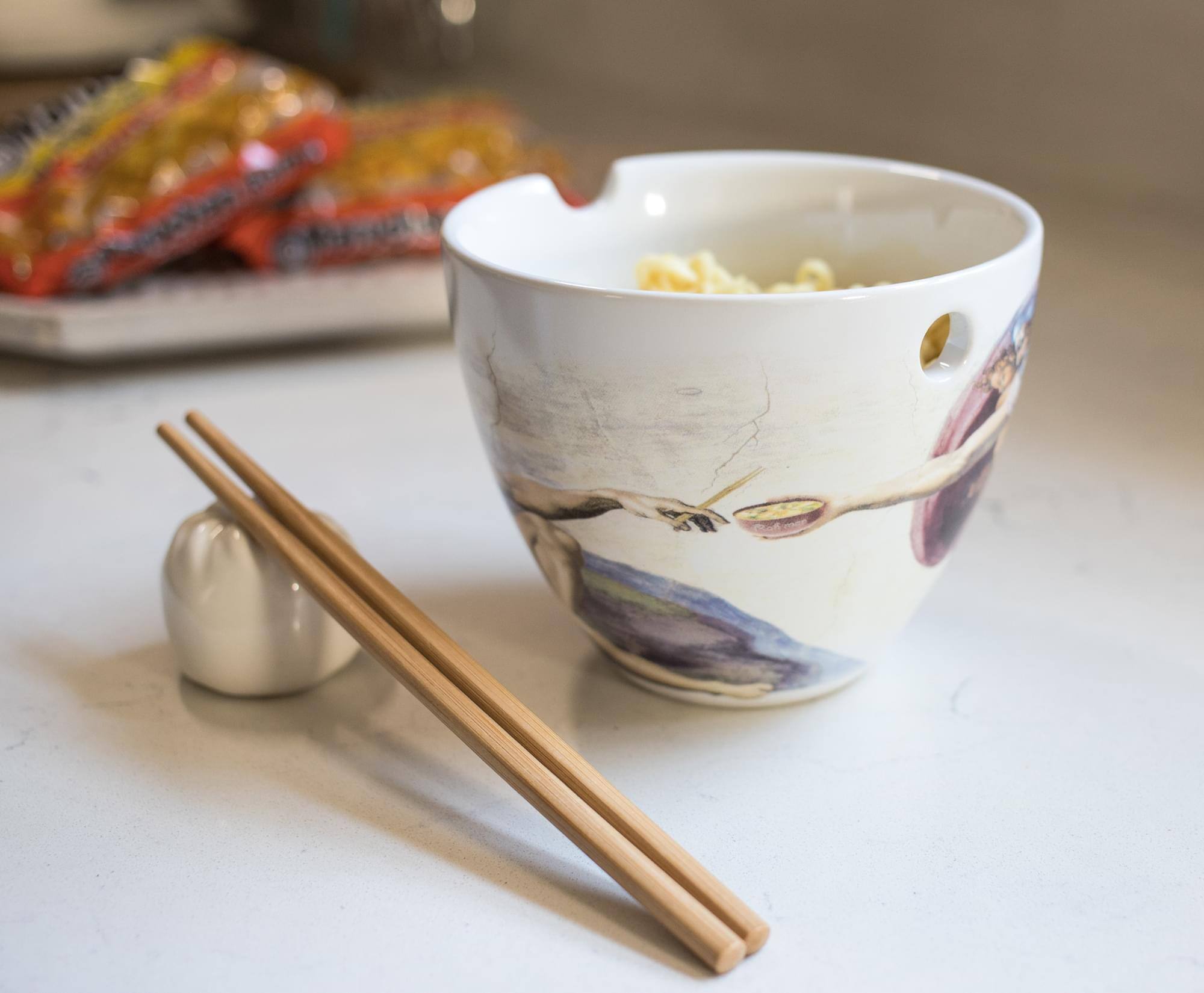 Alt View 2. Boom Trendz - Bowl Bop Sistine Chapel Japanese Dinner Set | 16-Ounce Ramen Bowl, Chopsticks - White.