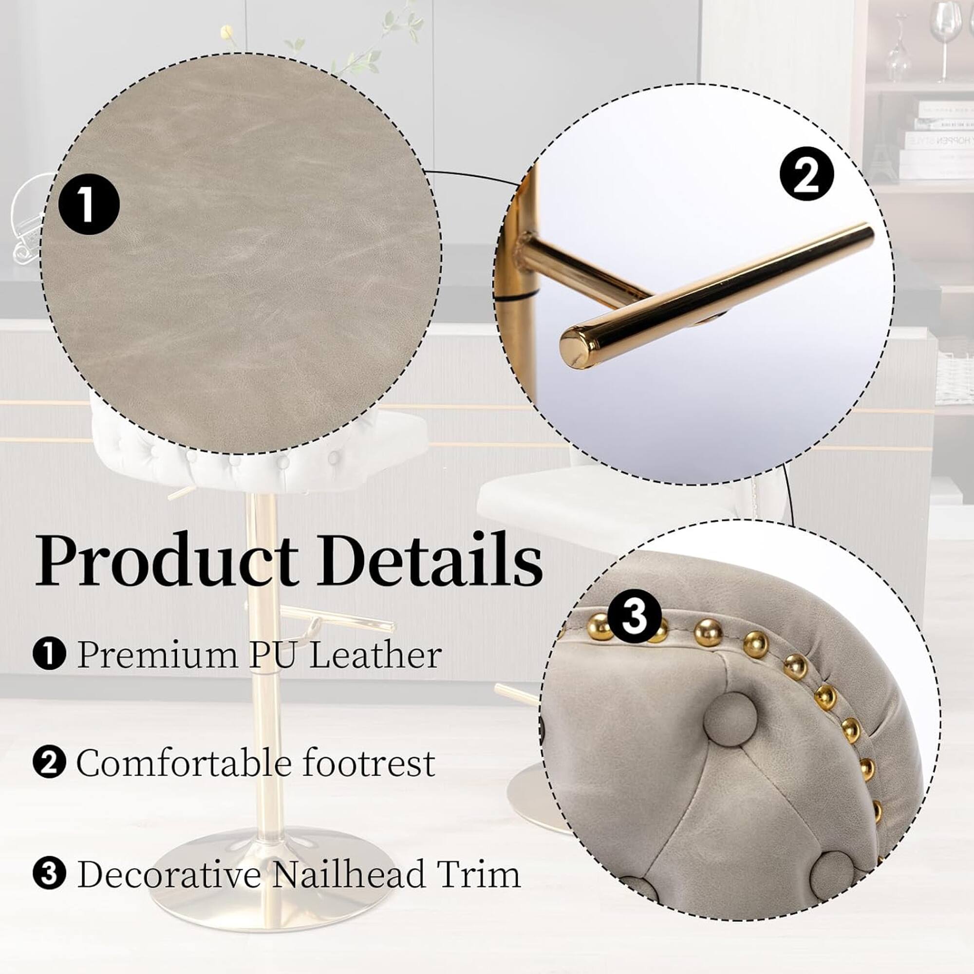Product Details

1. Premium PU Leather
2. Comfortable footrest
3. Decorative Nailhead Trim