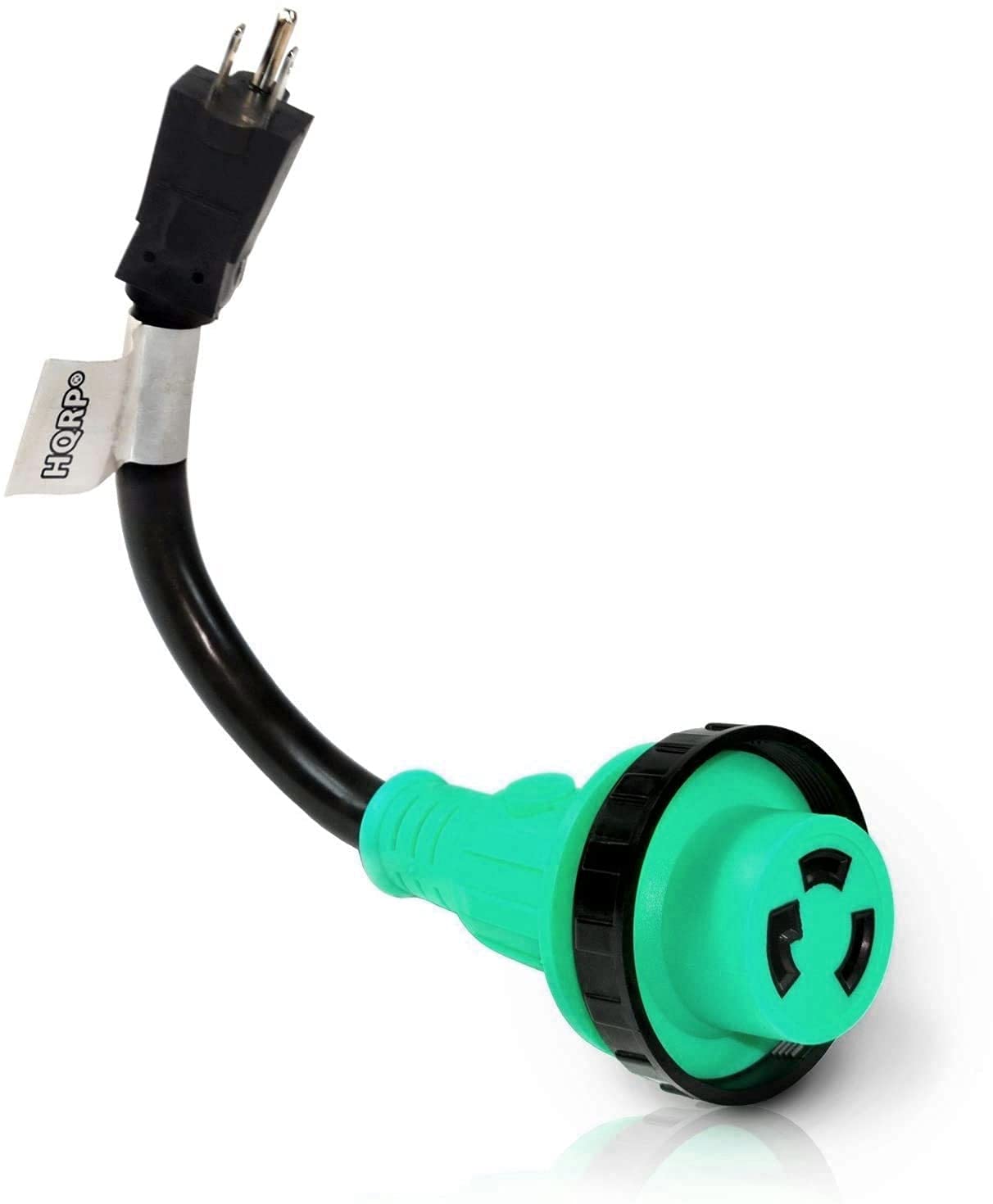 Left. HQRP - 15A to 30A RV Power Cord Adapter - NEMA 5-15P Plug to L5-30R Twist Lock, 10 AWG, 12 in.
