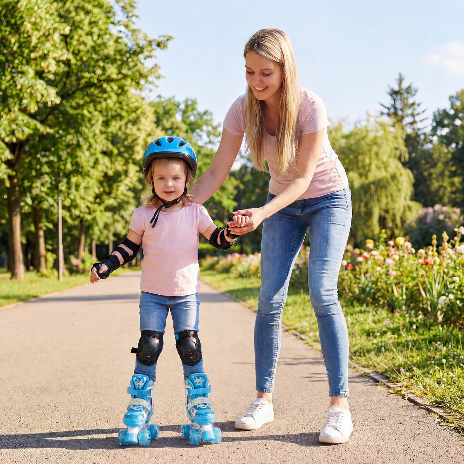 Alt View 4. Costway - Costway Kids Roller Skates 4 Sizes Adjustable Quad Skates with Light-up Wheels for Children - Navy Blue.