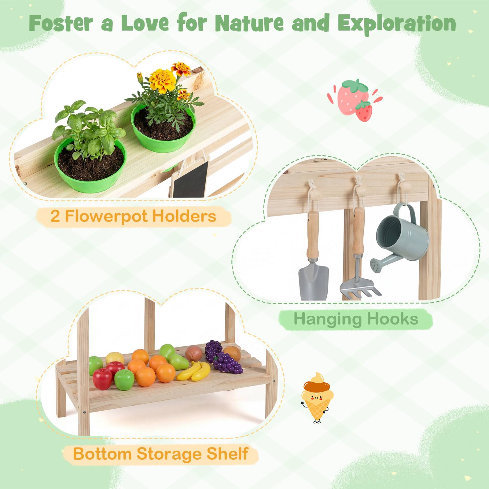 Foster a Love for Nature and Exploration

- 2 Flowerpot Holders
- Hanging Hooks
- Bottom Storage Shelf