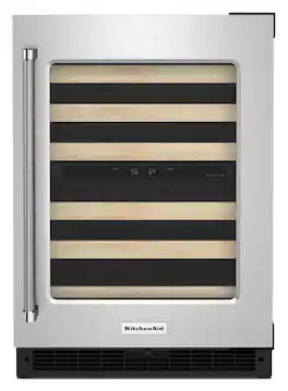 KitchenAid - 46-Bottle Dual Zone Wine Cellar with Glass Door and Wood-Front Racks - Stainless Steel