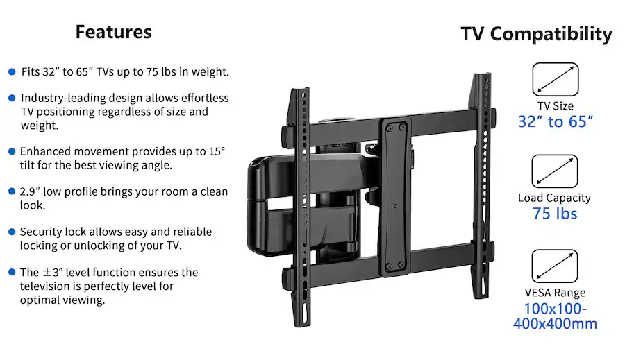 ErgoAV 32″ 65″ Full Motion TV Mount Black ERMMM9-01B - Best Buy