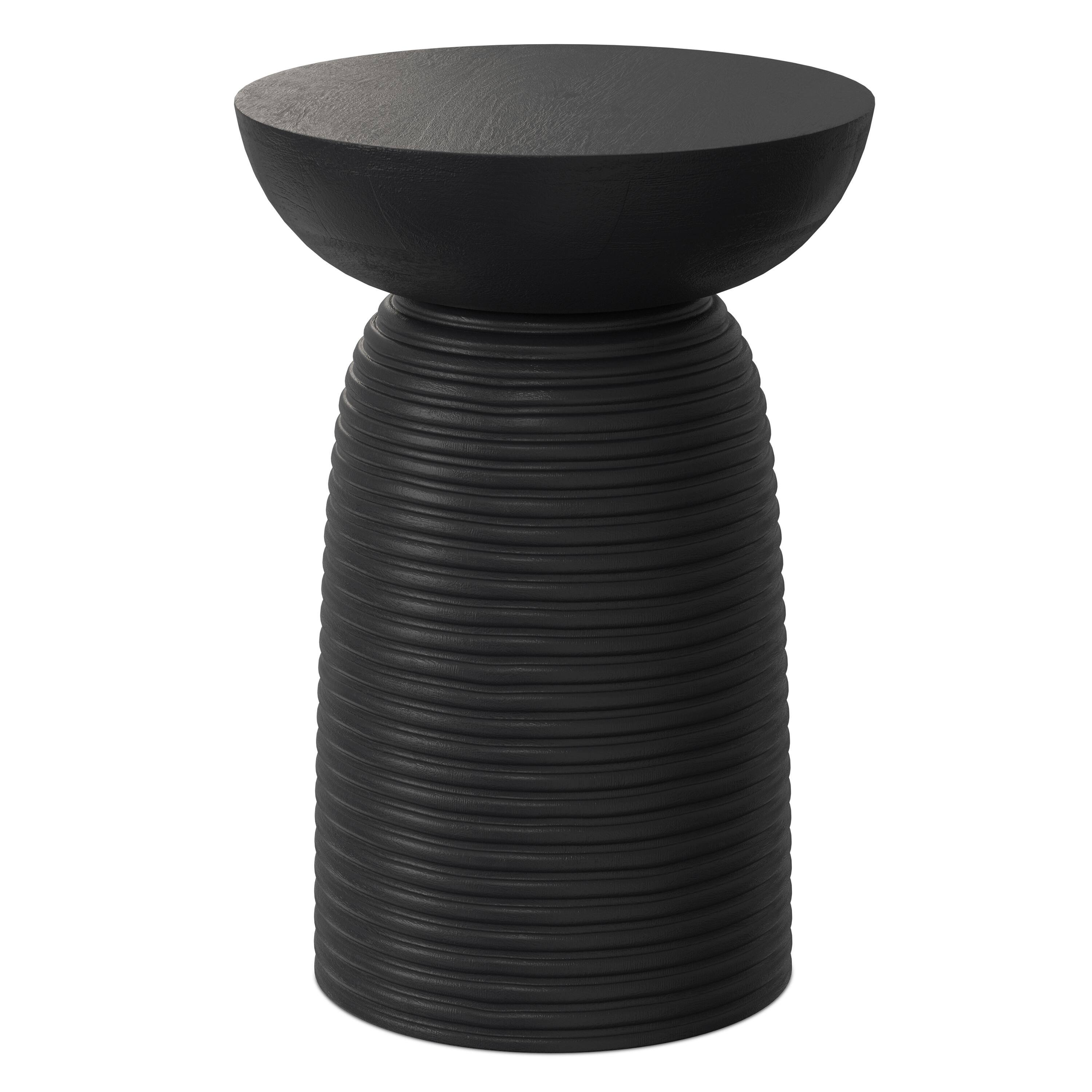 Front. Simpli Home - Boyd 13 inch Wide Solid Mango Contemporary Ribbed Accent Table in Black, Assembled - Black.