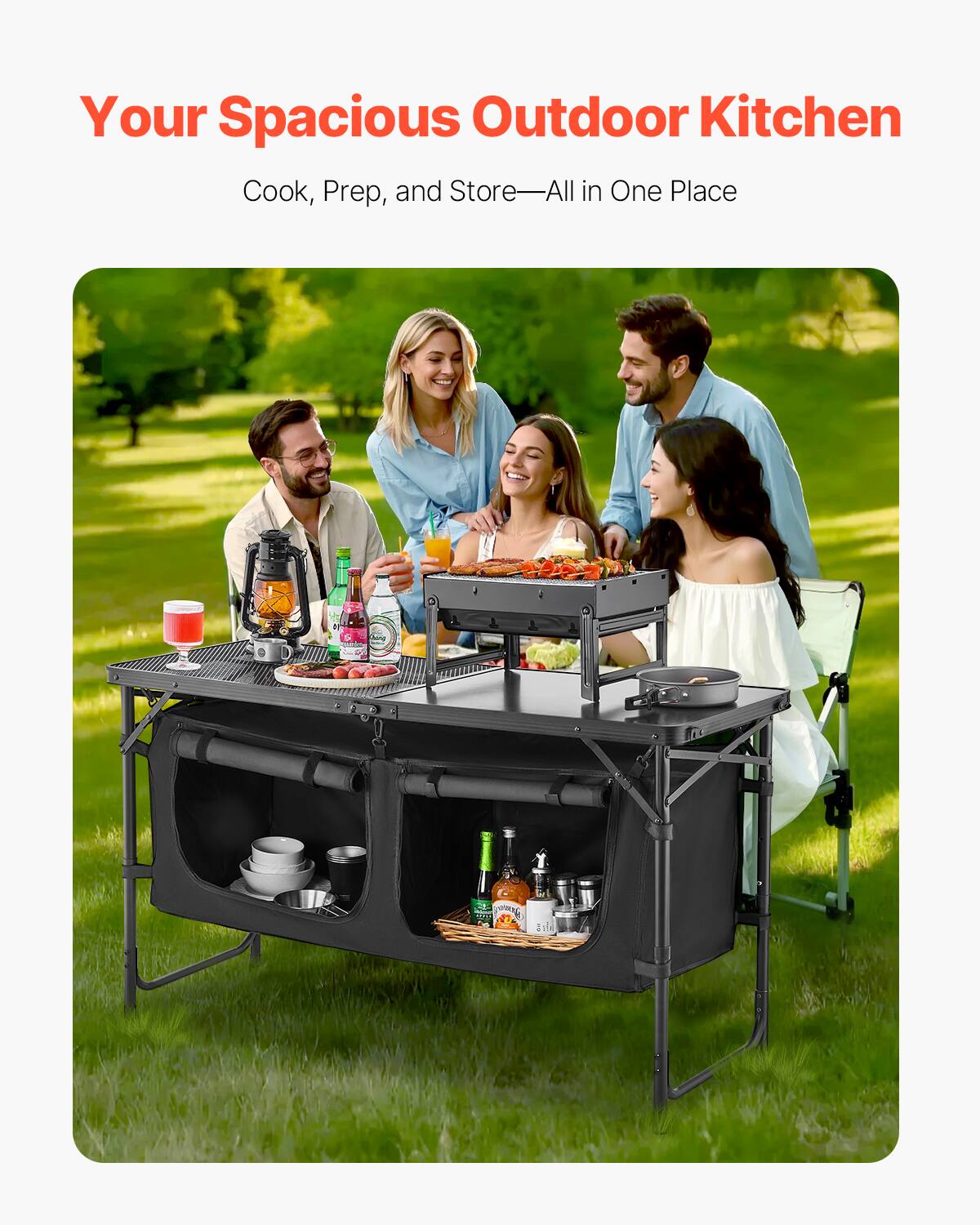 Your Spacious Outdoor Kitchen
Cook, Prep, and Store—All in One Place