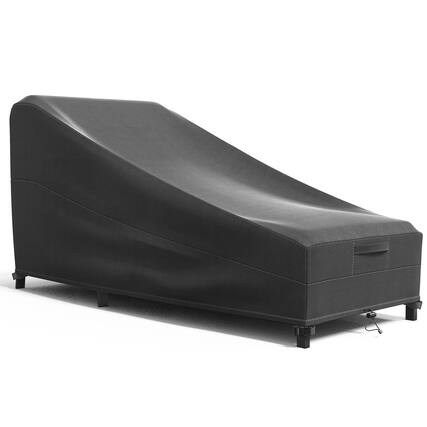 Front. KHOMO GEAR - Heavy-Duty Patio Chaise Lounge Chair Cover, Waterproof Outdoor Furniture Protector, Fade & Weather Resistant - Black.