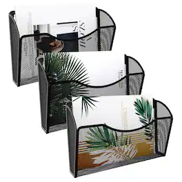 Dapper Styles - Wall File Organizer 3 Single Pocket Mesh Hanging Folder For Lettera4 Size Folders Mounted Vertical Mail Hol - Black-3 Pockets