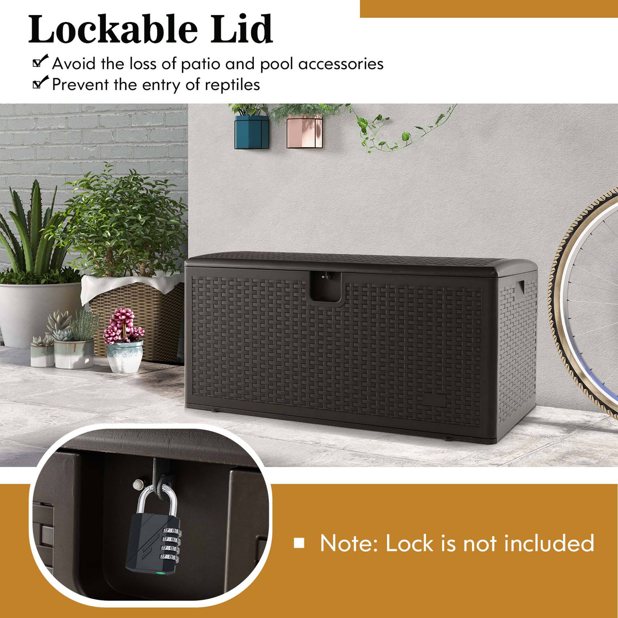 Lockable Lid  
- Avoid the loss of patio and pool accessories  
- Prevent the entry of reptiles  

Note: Lock is not included