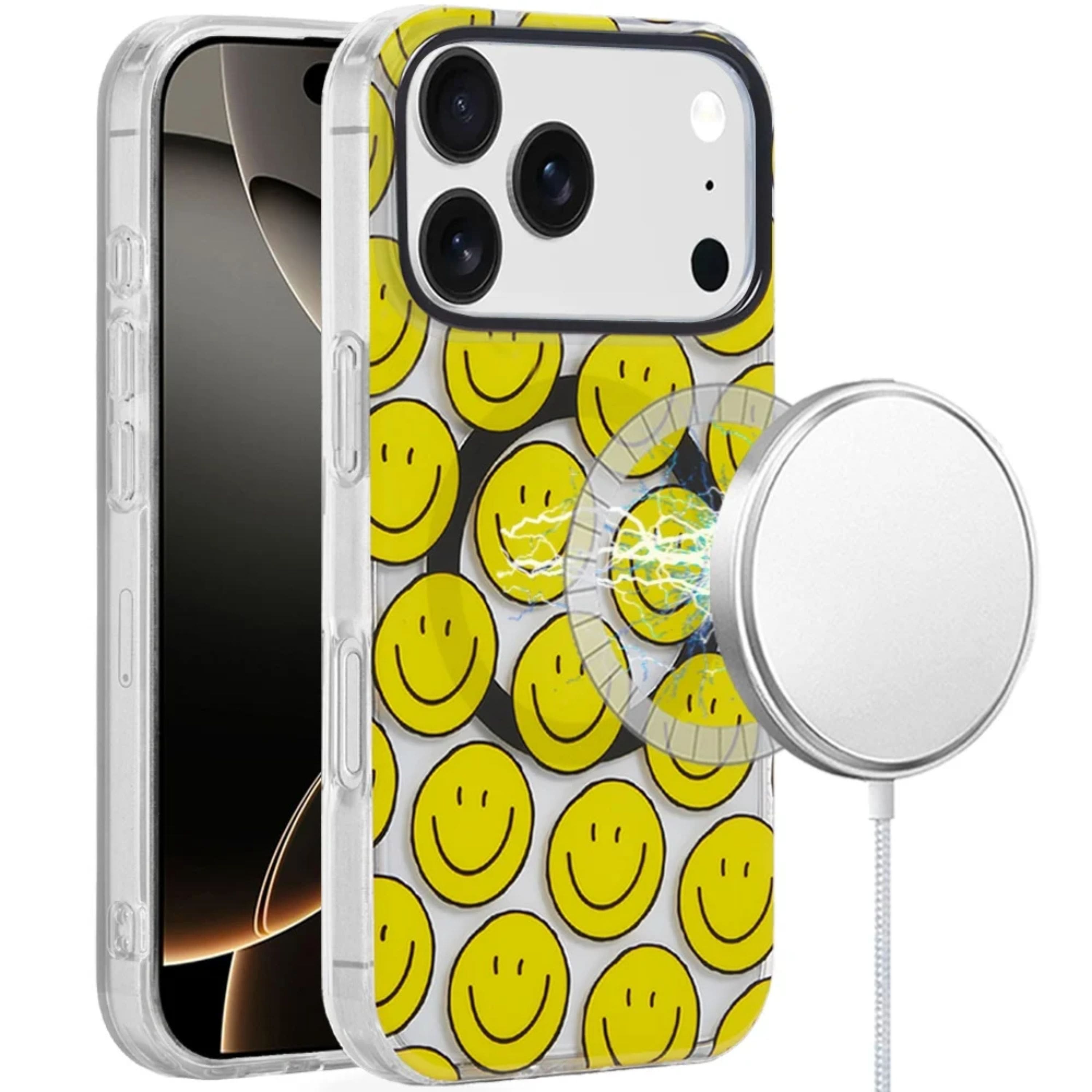Kitcheniva - IMD Dual Layer Magnetic Circle Cover Phone Case With Tempered Glass For iPhone 17 Pro Max Smiley Faces - Yellow price history on PriceWatchPro