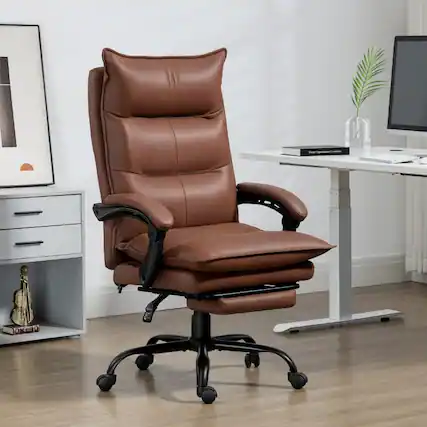 Front. Anysun - Executive Massage Heated Reclining Computer Desk Chair with Double Padded Seat - Brown.
