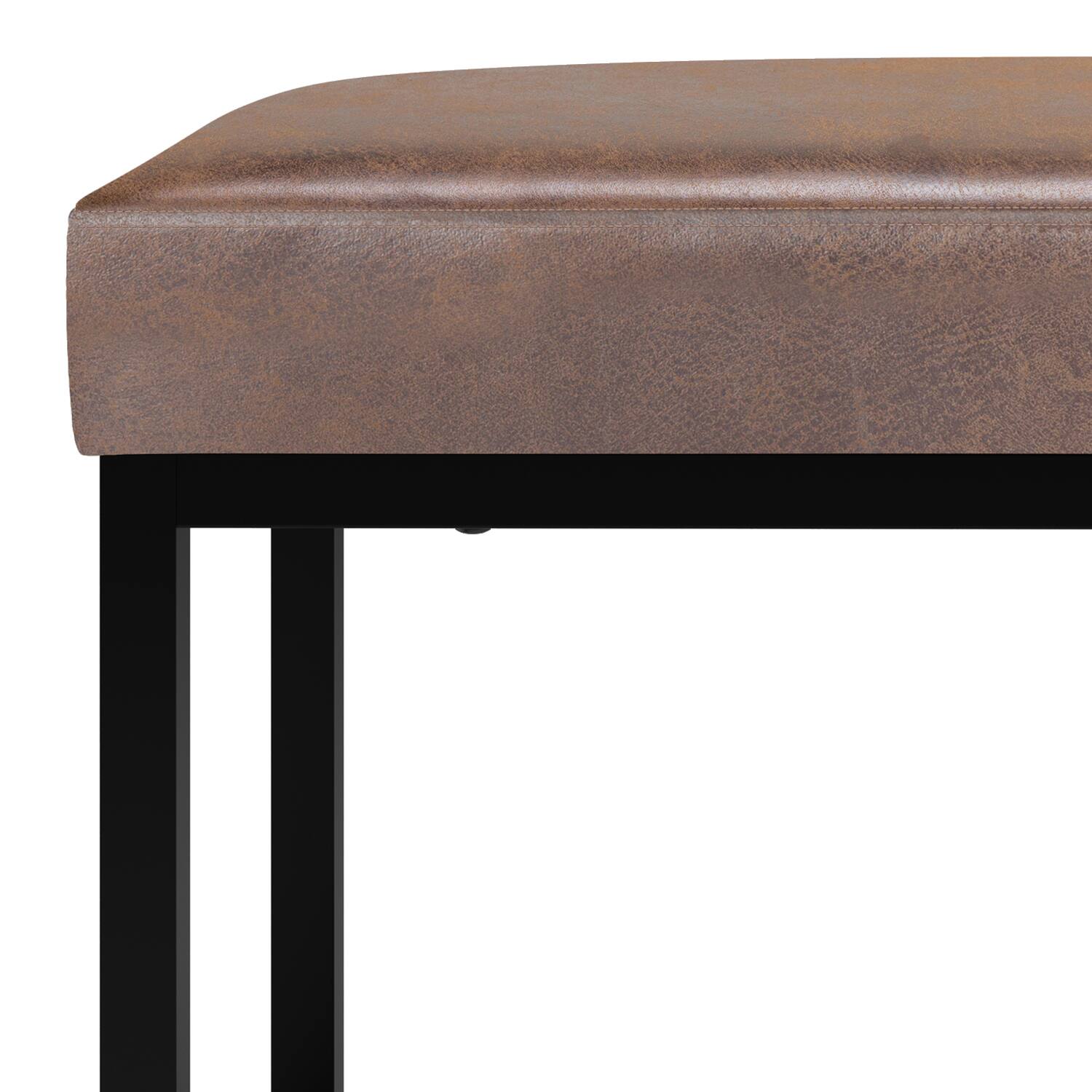 Alt View 4. Simpli Home - Reynolds 26 inch Wide Rectangle Small Bench in Distressed Chestnut Brown Vegan Leather - Distressed Chestnut Brown.