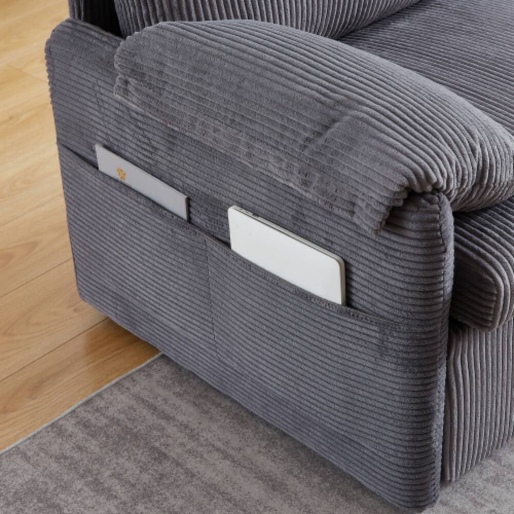 Alt View 1. LUCKY ONE - 64.5 Inch 3-in-1 Adjustable Corduroy Sleeper Sofa Bed with Pullout Bed, 2 Pillows, Side Pockets, Recliner Function - Grey.