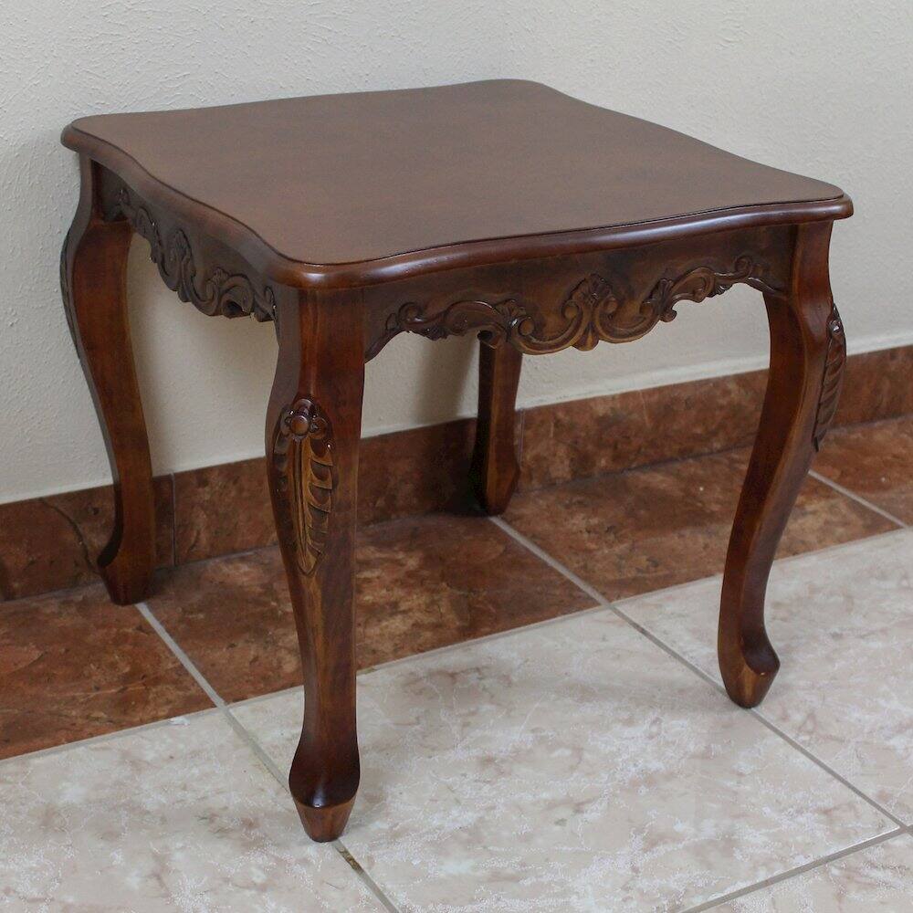 Left. International Caravan - International Caravan Carved Wood Square End Table - Brown Stain.