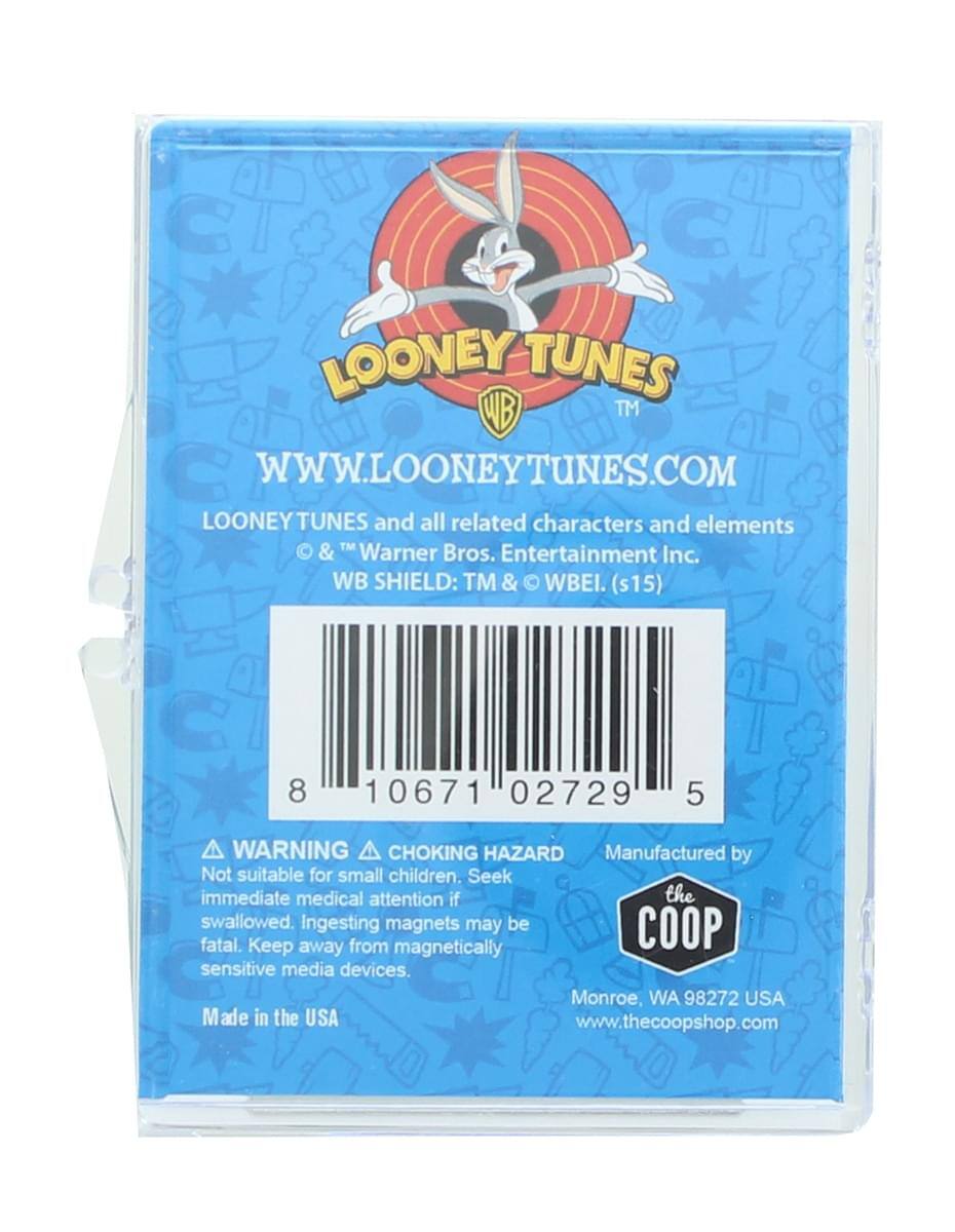 LOONEY TUNES  
WWW.LOONEYTUNES.COM  
LOONEY TUNES and all related characters and elements © & ™ Warner Bros. Entertainment Inc.  
WB SHIELD: ™ & WBEI. (s15)  

8 10671 02729 5  

WARNING: CHOKING HAZARD  
Not suitable for small children. Seek immediate medical attention if swallowed. Ingesting magnets may be fatal. Keep away from magnetically sensitive media devices.  

Made in the USA  
www.thecoopshop.com  

Manufactured by  
the COOP  
Monroe, WA 98272 USA