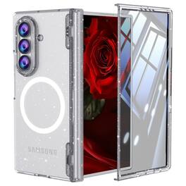 Dteck - for Samsung Galaxy Z Fold8 Ultra Magnetic Clear Case with PET Screen Protector,Hinge Protection Shockproof Hard PC Cover - Glitter