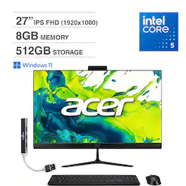 Acer - Aspire C27 All-in-One 27 FHD Display (Core 5 120U, 8GB, 512GB SSD, Integrated Graphics, Win 11 Home) w/USB Hub