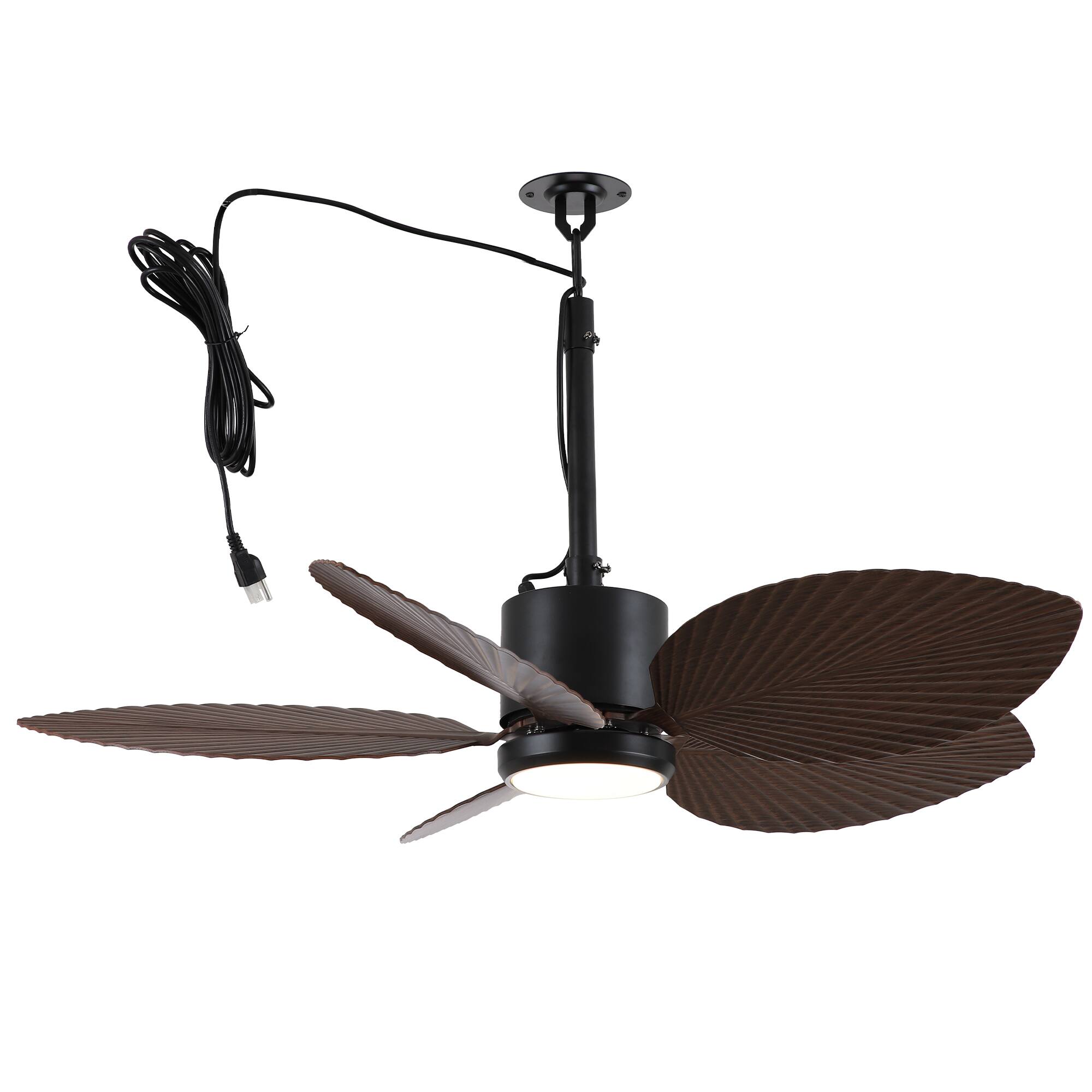 Alt View 7. Parrot Uncle - 42" Tropical Style Black Waterproof Outdoor Gazebo LED Ceiling Fan with Light, Hook Downrod and Tropical Palm Leaf - Black.