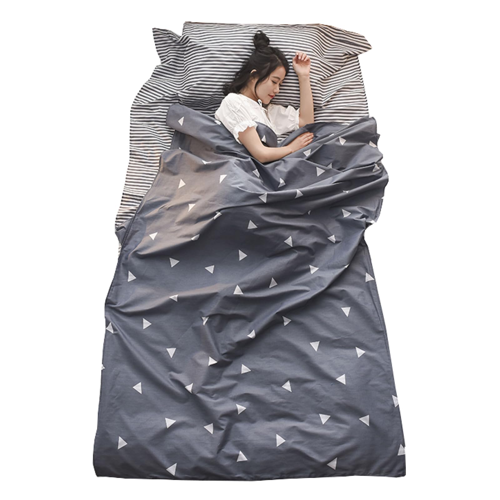 Front. Dapper Styles - Sleeping Bag Liner Cotton Camping Travel Sheet Sleep Sack Adult For Hostels Outdoor Picnic Planes Trains - 02 Grey-L - 70.8x90.5".