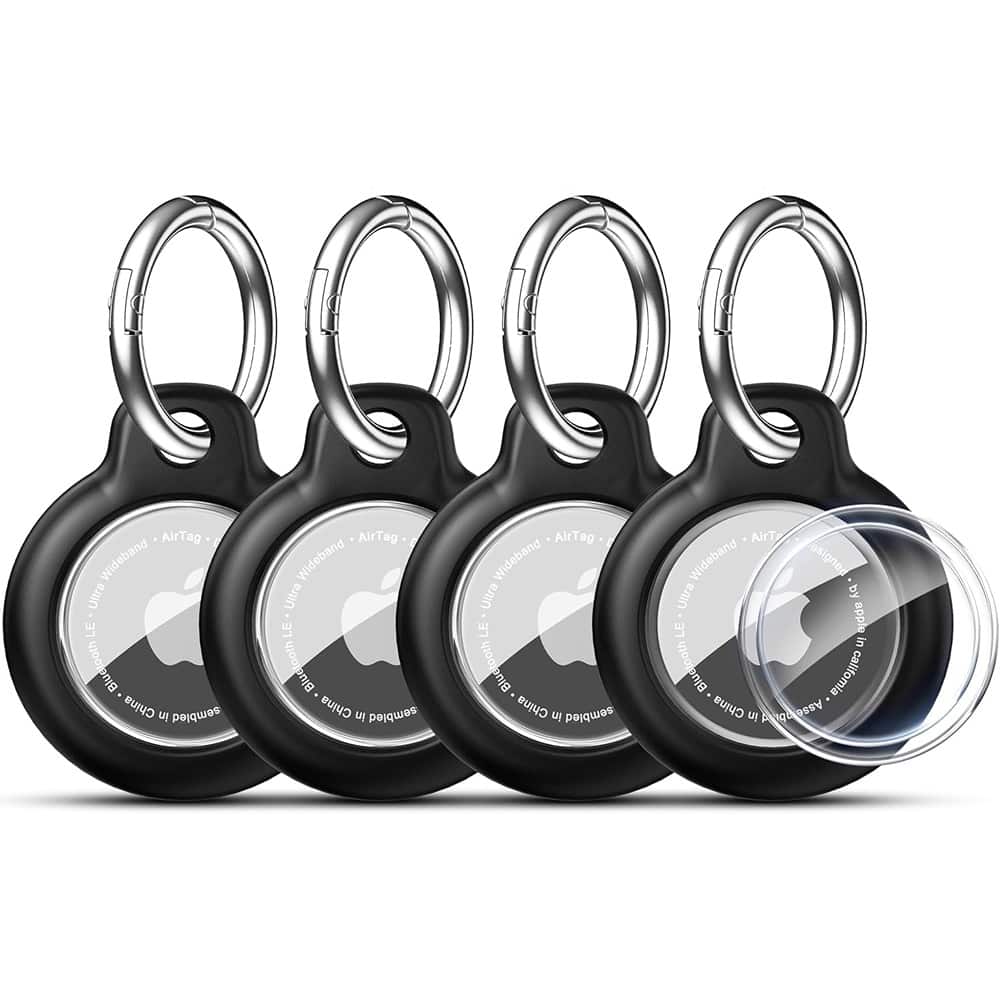 RTMB - AirTag Holder Keychain 4-Pack – Protective Case with Metal Ring - Black