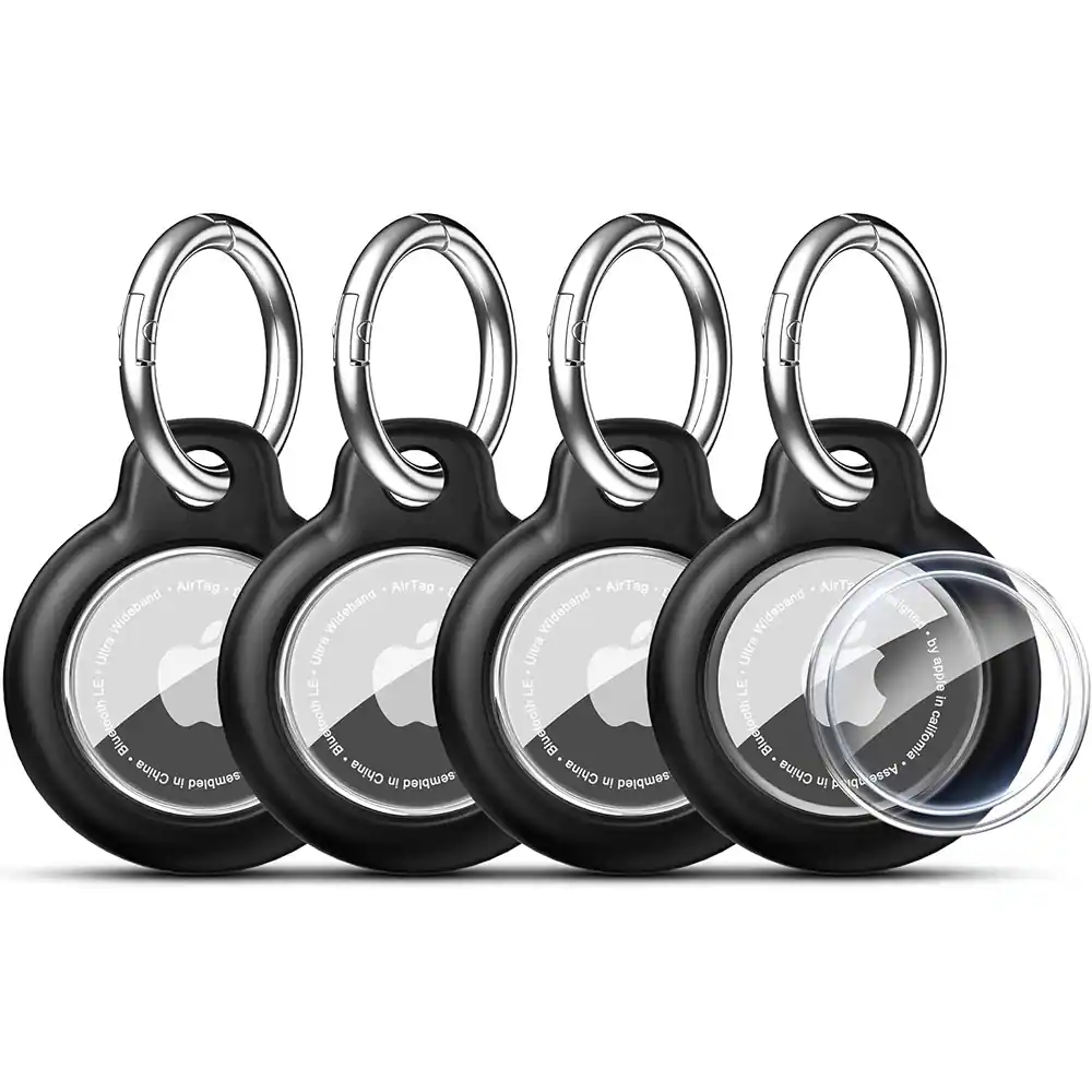 RTMB - AirTag Holder Keychain 4-Pack – Protective Case with Metal Ring - Black