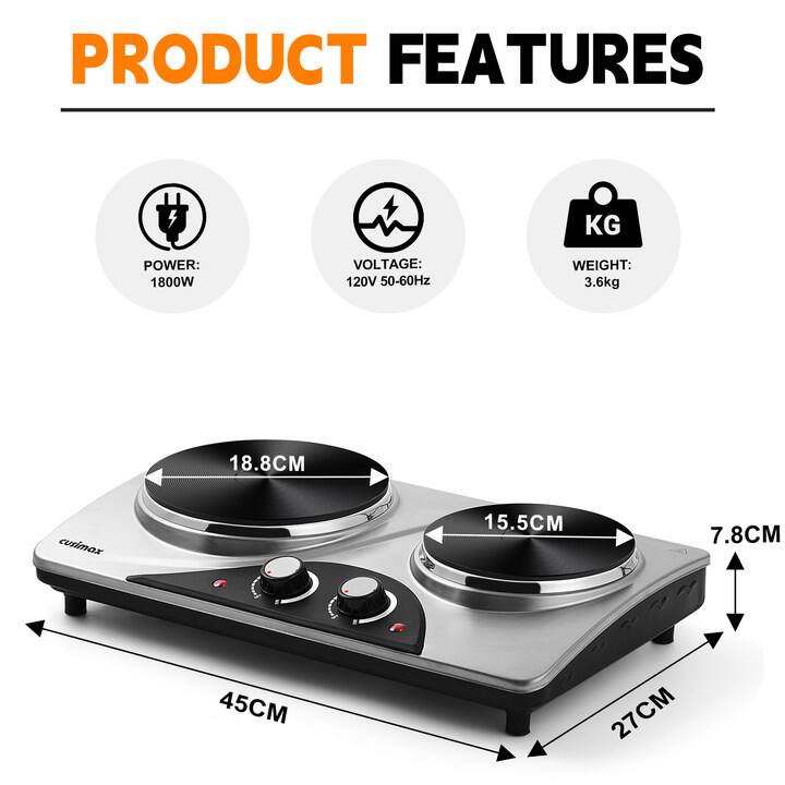 PRODUCT FEATURES

POWER: 1800W  
VOLTAGE: 120V 50-60Hz  
WEIGHT: 3.6kg  

18.8CM  
15.5CM  
7.8CM  
45CM  
27CM