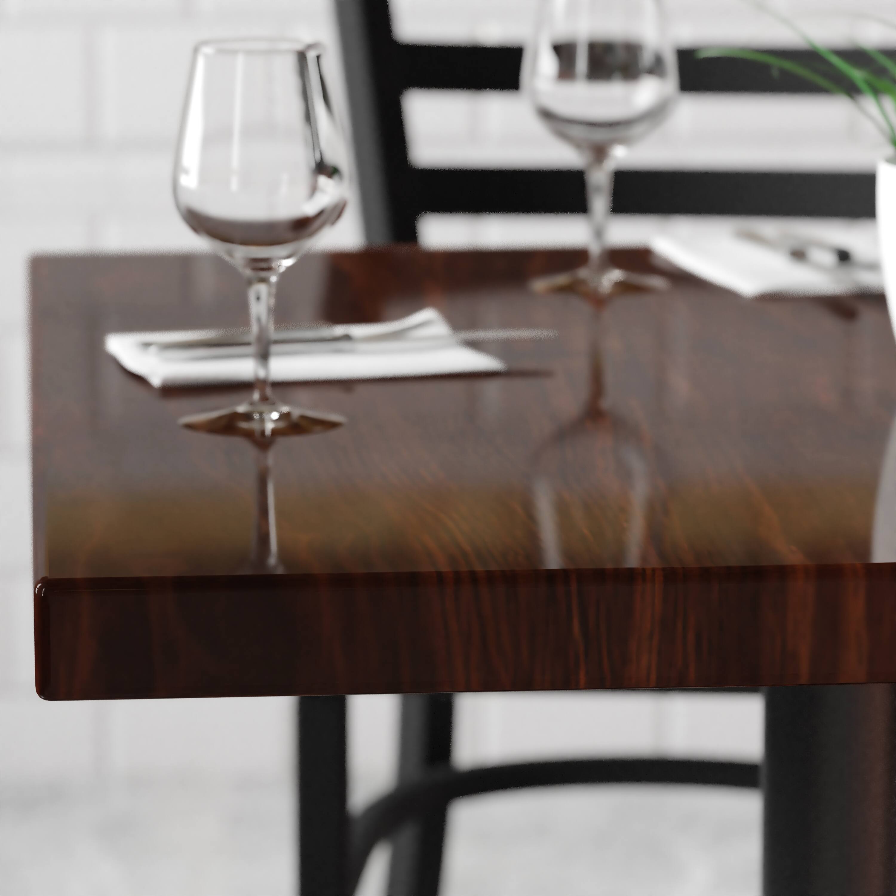 Alt View 4. Emma + Oliver - 36" Square High-Gloss Resin Table Top with 2" Thick Drop-Lip - Walnut.