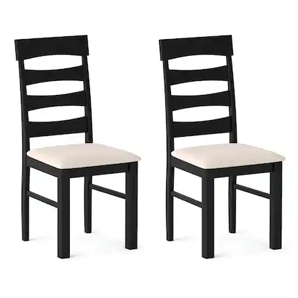 Front. Costway - Costway Dining Chairs Set of 2, High Back Dining Room Chairs with Padded Seat for Kitchen - Black,Beige.
