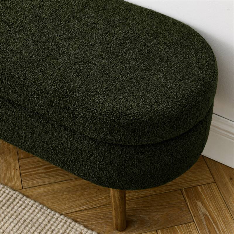 Alt View 6. HTUTWOO - 43.5" Ottoman Storage Bench - Oval Upholstered Linen Fabric Footrest Bench with Wood Legs, End of Bed for Living Room - Green.