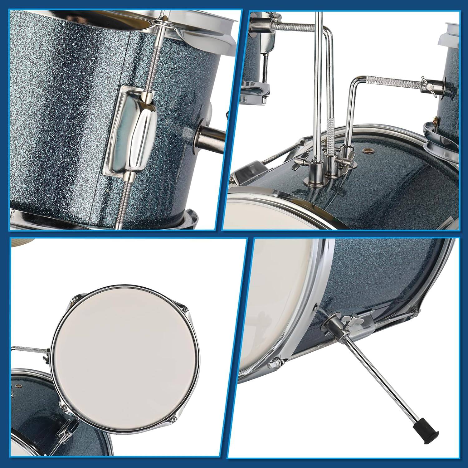 Alt View 2. Winado - 3-Piece Drum Set, 14 Inch Beginners Drums Kit with Throne Stool, Pedal & 2 Pairs of Drumsticks, Junior Drums Set.
